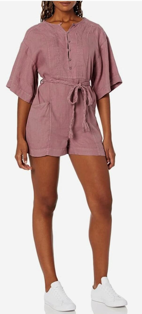 5985) Joie Colin Burnt Mauve Linen Pintuck Romper XXS